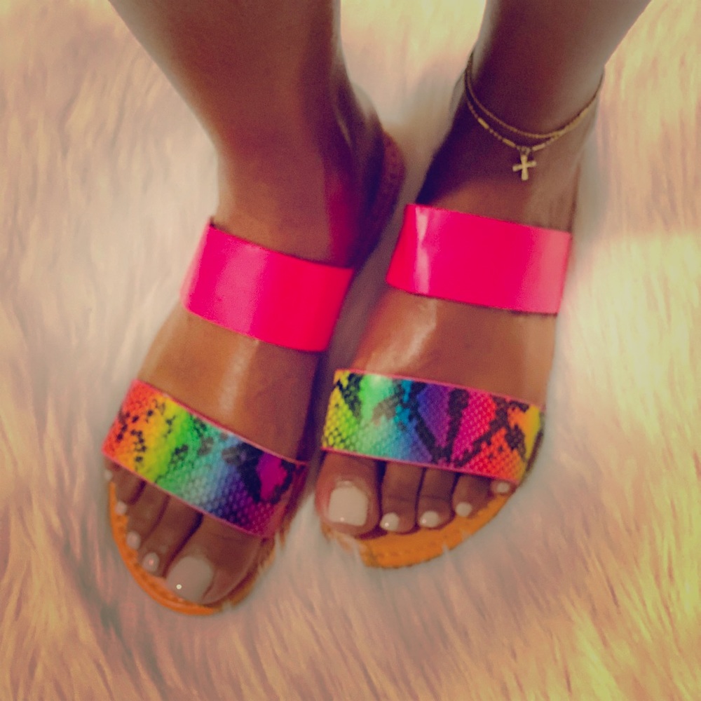 Pink and snake sandals